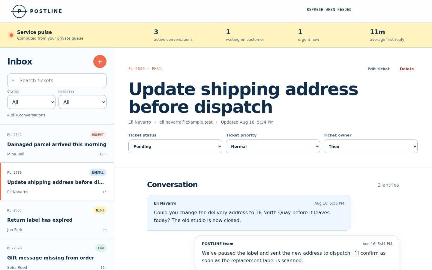 Screenshot of One complete customer history in Support inbox
